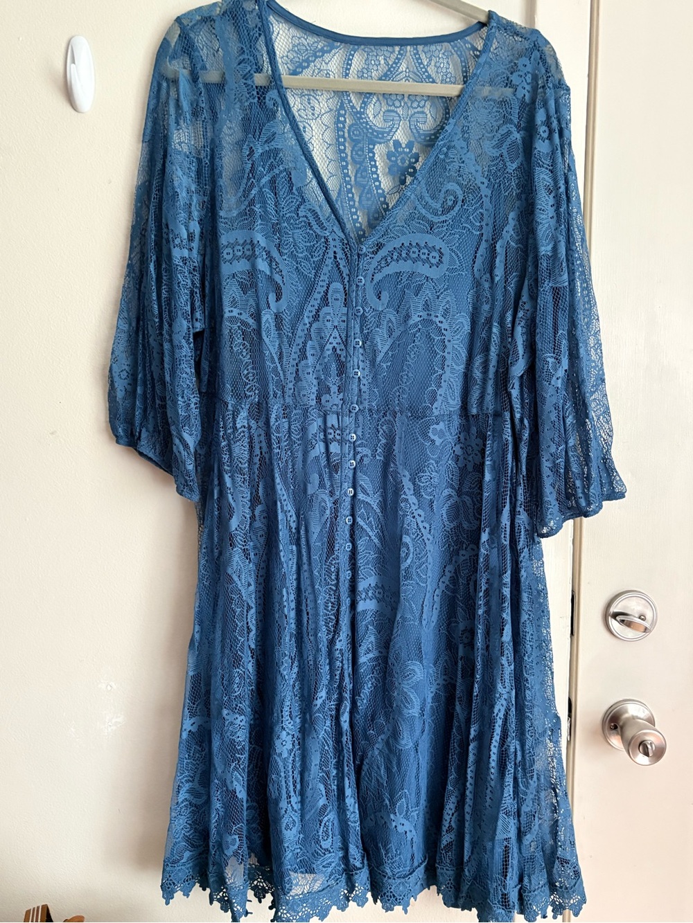 Torrid Lace Button-Front Midi Dress in Dusty Blue